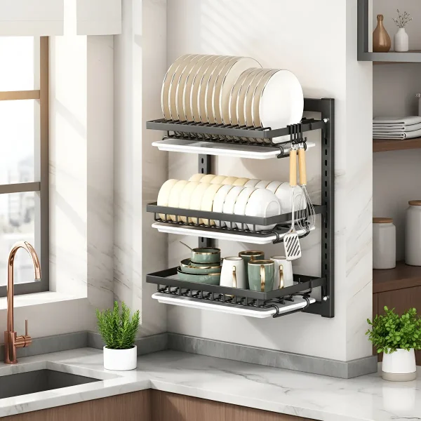 Escorredor de Louça de Parede em Aço Inox (opção com 2 ou 3 Andares)