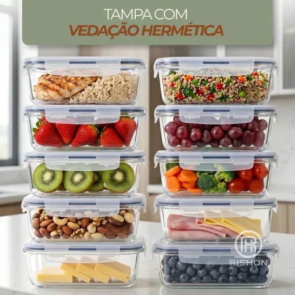 D_NQ_NP_2X_658930-MLA112467957866_062026-F Kit 10 Pote De Vidro Marmita Hermético 370ml Freezer Fitness Rishon