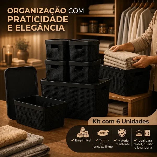 D_NQ_NP_2X_696076-MLB111859884633_052026-F-kit-6-caixas-organizadoras-cesto-tampa-multiuso-2l-6l-16l Kit 6 Caixas Organizadoras Cesto Tampa Multiuso 2l 6l 16l Preto Jutta
