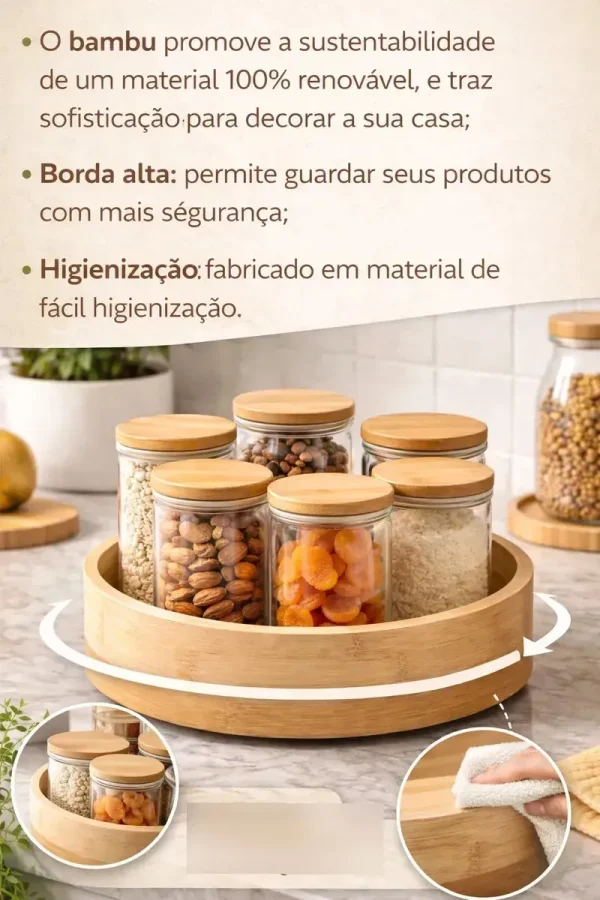 D_NQ_NP_2X_710730-MLA108808868341_032026-F Bandeja Giratória Organizadora de Cozinha em Bambu para Potes e Temperos