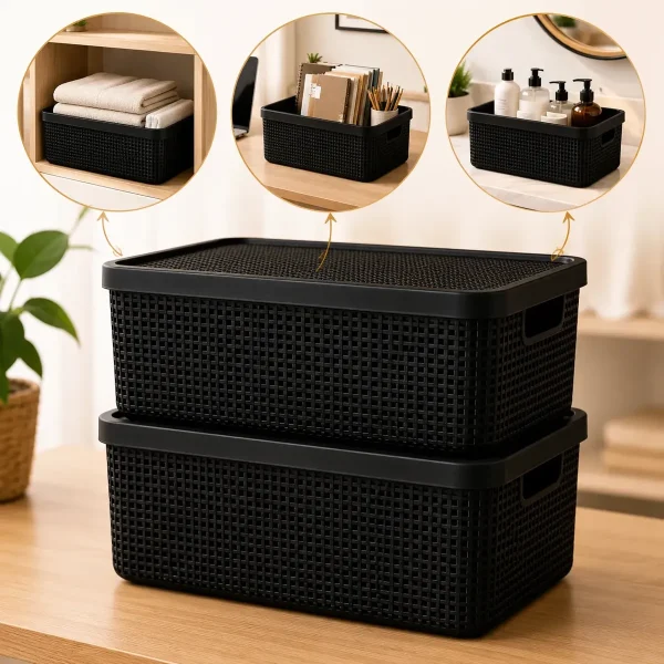 D_NQ_NP_2X_734971-MLB110894257810_052026-F-kit-6-caixas-organizadoras-cesto-tampa-multiuso-2l-6l-16l Kit 6 Caixas Organizadoras Cesto Tampa Multiuso 2l 6l 16l Preto Jutta