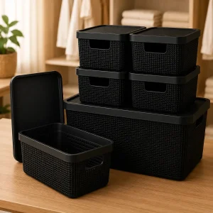 Kit 6 Caixas Organizadoras Cesto Tampa Multiuso 2l 6l 16l Preto Jutta