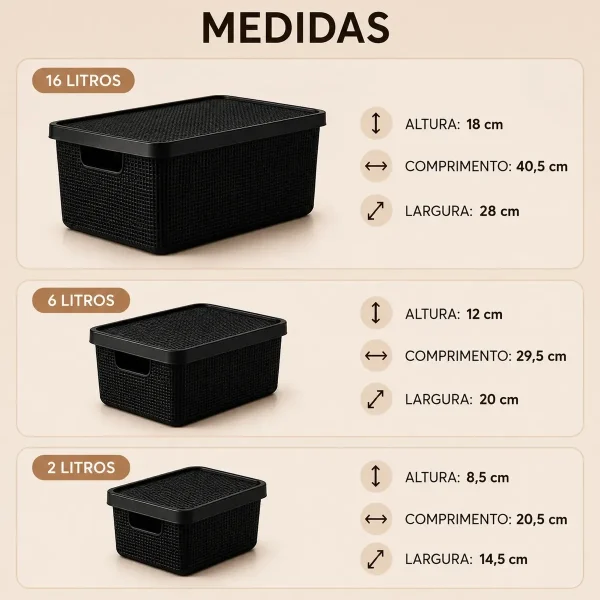 D_NQ_NP_2X_871025-MLB111802863157_052026-F-kit-6-caixas-organizadoras-cesto-tampa-multiuso-2l-6l-16l Kit 6 Caixas Organizadoras Cesto Tampa Multiuso 2l 6l 16l Preto Jutta